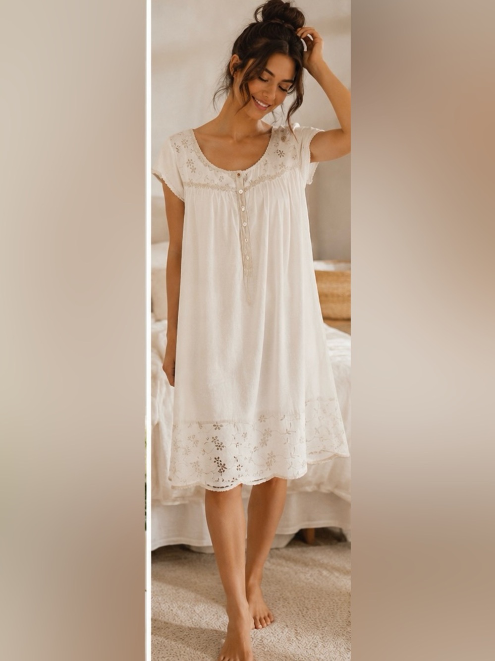 100% Cotton White Floral Embroidered Dress/Nightgown sz medium